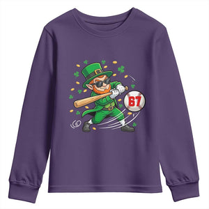 67 St Patricks Day Youth Sweatshirt Funny Six Seven Leprechaun Playing Baseball Meme TS14 Purple Print Your Wear