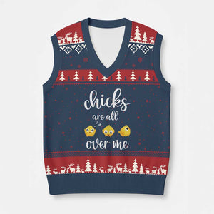 Chicks Are All Over Me V-Neck Knit Sweater Vest Funny Easter Kids TS14 Navy Red Print Your Wear