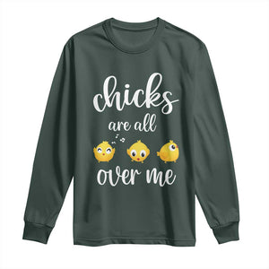 Chicks Are All Over Me Long Sleeve Shirt Funny Easter Kids TS14 Dark Forest Green Print Your Wear