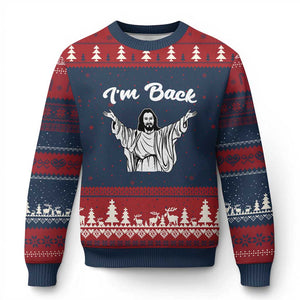 Funny Easter Jesus Meme Ugly Christmas Sweater I'm Back TS14 Navy Red Print Your Wear