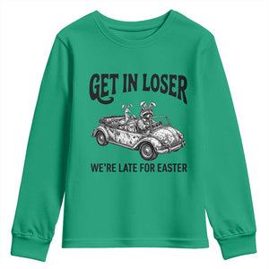 Get In Loser We're Late For Easter Youth Sweatshirt Funny Easter Raccoon Frog Goose Humor TS14 Irish Green Print Your Wear