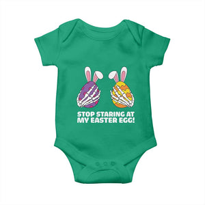 Stop Staring at My Easter Eggs Baby Onesie Funny Skeleton Bunny Easter TS14 Irish Green Print Your Wear