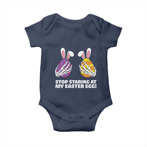 Stop Staring at My Easter Eggs Baby Onesie Funny Skeleton Bunny Easter TS14 Navy Print Your Wear