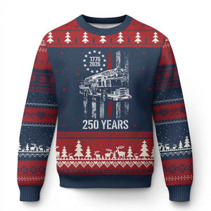 Fireman 250 Years of America Ugly Christmas Sweater Fireman American Flag Thin Red Line Firefighter TS14 Navy Red Print Your Wear