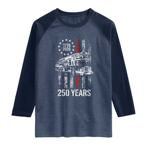 Fireman 250 Years of America Raglan Shirt Fireman American Flag Thin Red Line Firefighter TS14 Heather Denim Navy Print Your Wear