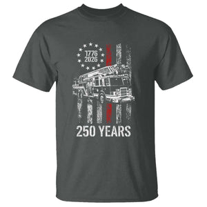 Fireman 250 Years of America T Shirt Fireman American Flag Thin Red Line Firefighter TS14 Dark Heather Print Your Wear