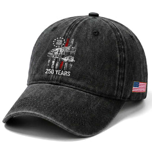 Fireman 250 Years of America Washed Cotton Baseball Cap Fireman American Flag Thin Red Line Firefighter TS14 Print Your Wear