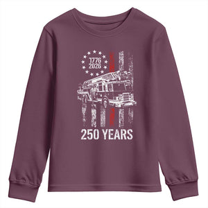 Fireman 250 Years of America Youth Sweatshirt Fireman American Flag Thin Red Line Firefighter TS14 Maroon Print Your Wear