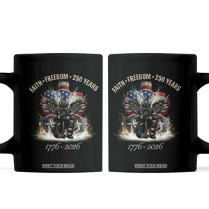 Fireman 250 Years of America Coffee Mug Faith Freedom Firefighter American Flag Cross TS14 Black Print Your Wear