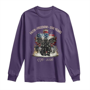 Fireman 250 Years of America Long Sleeve Shirt Faith Freedom Firefighter American Flag Cross TS14 Purple Print Your Wear