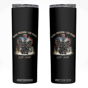 Fireman 250 Years of America Skinny Tumbler Faith Freedom Firefighter American Flag Cross TS14 Black Print Your Wear