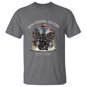 Fireman 250 Years of America T Shirt Faith Freedom Firefighter American Flag Cross TS14 Charcoal Print Your Wear