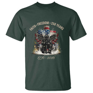 Fireman 250 Years of America T Shirt Faith Freedom Firefighter American Flag Cross TS14 Dark Forest Green Print Your Wear