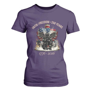 Fireman 250 Years of America T Shirt For Women Faith Freedom Firefighter American Flag Cross TS14 Purple Print Your Wear
