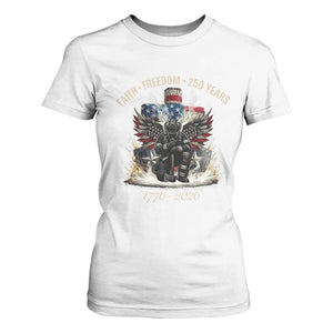 Fireman 250 Years of America T Shirt For Women Faith Freedom Firefighter American Flag Cross TS14 White Print Your Wear