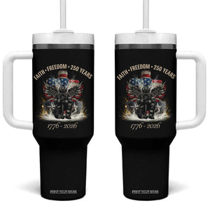 Fireman 250 Years of America Tumbler With Handle Faith Freedom Firefighter American Flag Cross TS14 One Size: 40 oz Black Print Your Wear