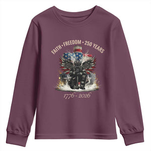 Fireman 250 Years of America Youth Sweatshirt Faith Freedom Firefighter American Flag Cross TS14 Maroon Print Your Wear
