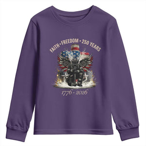 Fireman 250 Years of America Youth Sweatshirt Faith Freedom Firefighter American Flag Cross TS14 Purple Print Your Wear