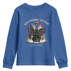 Fireman 250 Years of America Youth Sweatshirt Faith Freedom Firefighter American Flag Cross TS14 Royal Blue Print Your Wear
