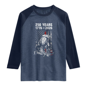 Fireman 250 Years of America Raglan Shirt Firefighter Red US Patriotic 4th Of July TS14 Heather Denim Navy Print Your Wear