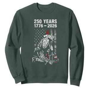 Fireman 250 Years of America Sweatshirt Firefighter Red US Patriotic 4th Of July TS14 Dark Forest Green Print Your Wear