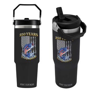 250th Anniversary USA Fishing Flip Straw Tumbler Patriotic Fisherman American Flag TS14 One Size: 30 oz Black Print Your Wear
