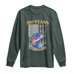 250th Anniversary USA Fishing Long Sleeve Shirt Patriotic Fisherman American Flag TS14 Dark Forest Green Print Your Wear