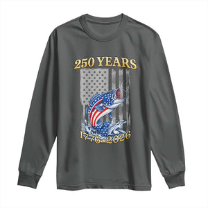 250th Anniversary USA Fishing Long Sleeve Shirt Patriotic Fisherman American Flag TS14 Dark Heather Print Your Wear