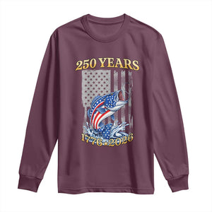 250th Anniversary USA Fishing Long Sleeve Shirt Patriotic Fisherman American Flag TS14 Maroon Print Your Wear
