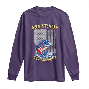 250th Anniversary USA Fishing Long Sleeve Shirt Patriotic Fisherman American Flag TS14 Purple Print Your Wear