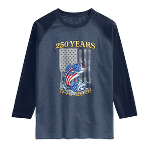250th Anniversary USA Fishing Raglan Shirt Patriotic Fisherman American Flag TS14 Heather Denim Navy Print Your Wear