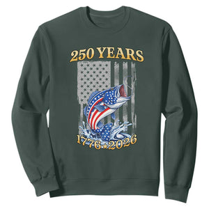 250th Anniversary USA Fishing Sweatshirt Patriotic Fisherman American Flag TS14 Dark Forest Green Print Your Wear