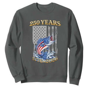250th Anniversary USA Fishing Sweatshirt Patriotic Fisherman American Flag TS14 Dark Heather Print Your Wear