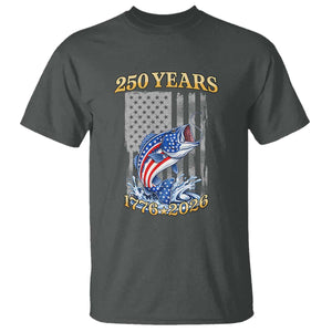 America 250th Fishing T Shirt Patriotic Fisherman American Flag TS14 Dark Heather Print Your Wear