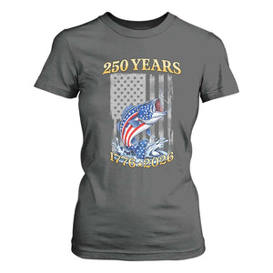 America 250th Fishing T Shirt For Women Patriotic Fisherman American Flag TS14 Dark Heather Print Your Wear