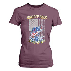 America 250th Fishing T Shirt For Women Patriotic Fisherman American Flag TS14 Maroon Print Your Wear