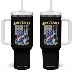 250th Anniversary USA Fishing Tumbler With Handle Patriotic Fisherman American Flag TS14 One Size: 40 oz Black Print Your Wear