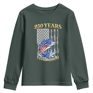 America 250th Fishing Youth Sweatshirt Patriotic Fisherman American Flag TS14 Dark Forest Green Print Your Wear