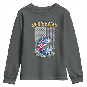 America 250th Fishing Youth Sweatshirt Patriotic Fisherman American Flag TS14 Dark Heather Print Your Wear