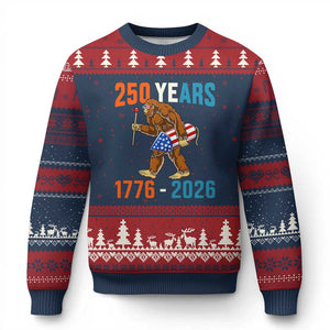 250th Anniversary USA Bigfoot Ugly Christmas Sweater Funny Sasquatch American Flag Fireworks Fourth of July TS14 Navy Red Print Your Wear