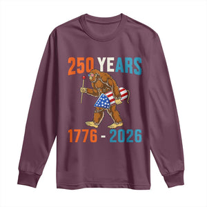 250th Anniversary USA Bigfoot Long Sleeve Shirt Funny Sasquatch American Flag Fireworks Fourth of July TS14 Maroon Print Your Wear