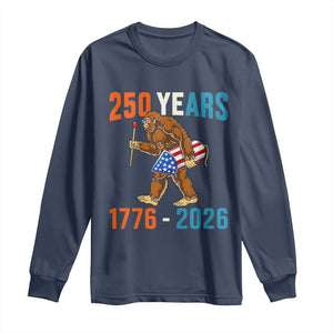 250th Anniversary USA Bigfoot Long Sleeve Shirt Funny Sasquatch American Flag Fireworks Fourth of July TS14 Navy Print Your Wear