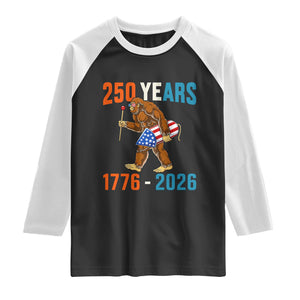 250th Anniversary USA Bigfoot Raglan Shirt Funny Sasquatch American Flag Fireworks Fourth of July TS14 Black White Print Your Wear