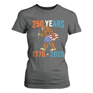 250th Anniversary USA Bigfoot T Shirt For Women Funny Sasquatch American Flag Fireworks Fourth of July TS14 Dark Heather Print Your Wear
