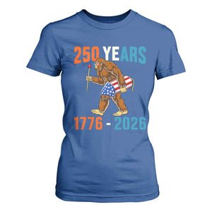 250th Anniversary USA Bigfoot T Shirt For Women Funny Sasquatch American Flag Fireworks Fourth of July TS14 Royal Blue Print Your Wear