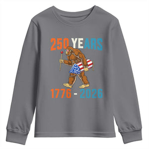 Bigfoot America 250 Youth Sweatshirt Funny Sasquatch American Flag Fireworks Fourth of July TS14 Charcoal Print Your Wear