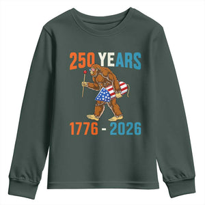 Bigfoot America 250 Youth Sweatshirt Funny Sasquatch American Flag Fireworks Fourth of July TS14 Dark Forest Green Print Your Wear