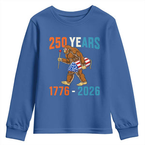 Bigfoot America 250 Youth Sweatshirt Funny Sasquatch American Flag Fireworks Fourth of July TS14 Royal Blue Print Your Wear