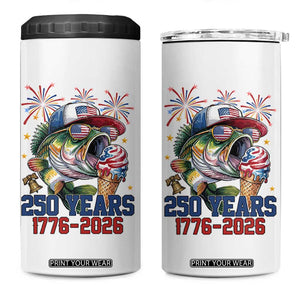 America 250th Fishing 4 in 1 Can Cooler Tumbler Patriotic Bass Fish American Flag TS14 One Size: 16 oz White Print Your Wear