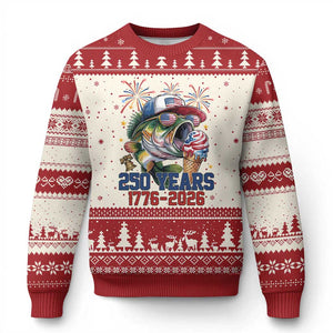 America 250th Fishing Ugly Christmas Sweater Patriotic Bass Fish American Flag TS14 Beige Red Print Your Wear